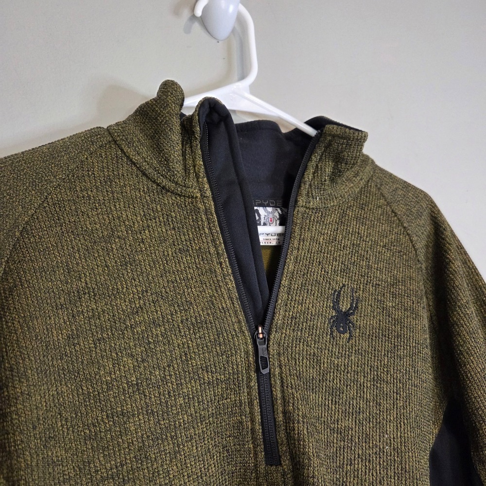 Spyder Ski Pullover 1/4 Zip Sweater Mens Large Green Black Knit Fleece Jacket L
